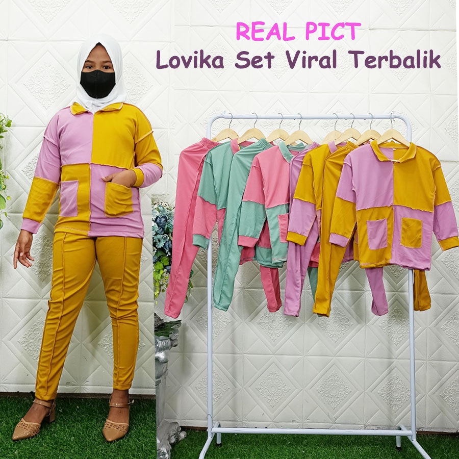 LOVIKA SET ANAK VIRAL TERBALIK BAJU DAN CELANA 6-12Tahun CARLINA