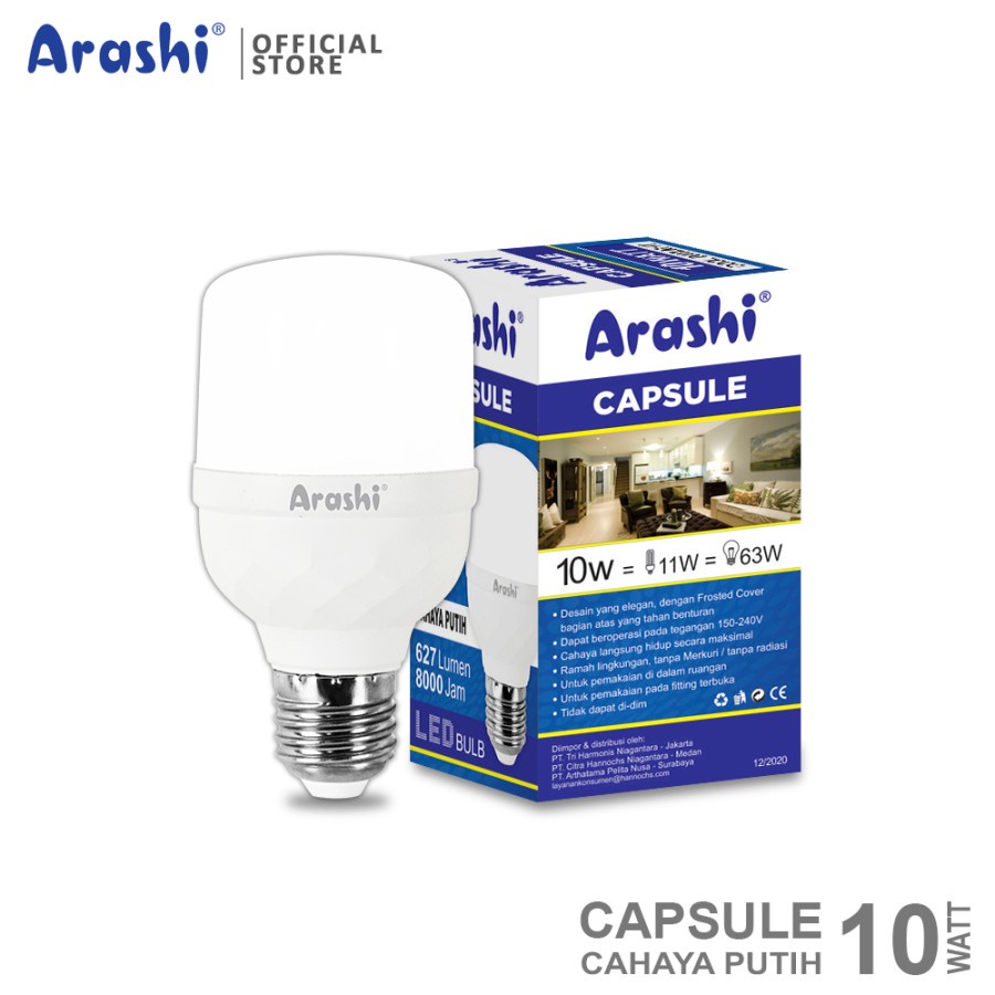 Arashi Lampu LED Capsule 10 Watt CDL Putih Bohlam LED Capsule