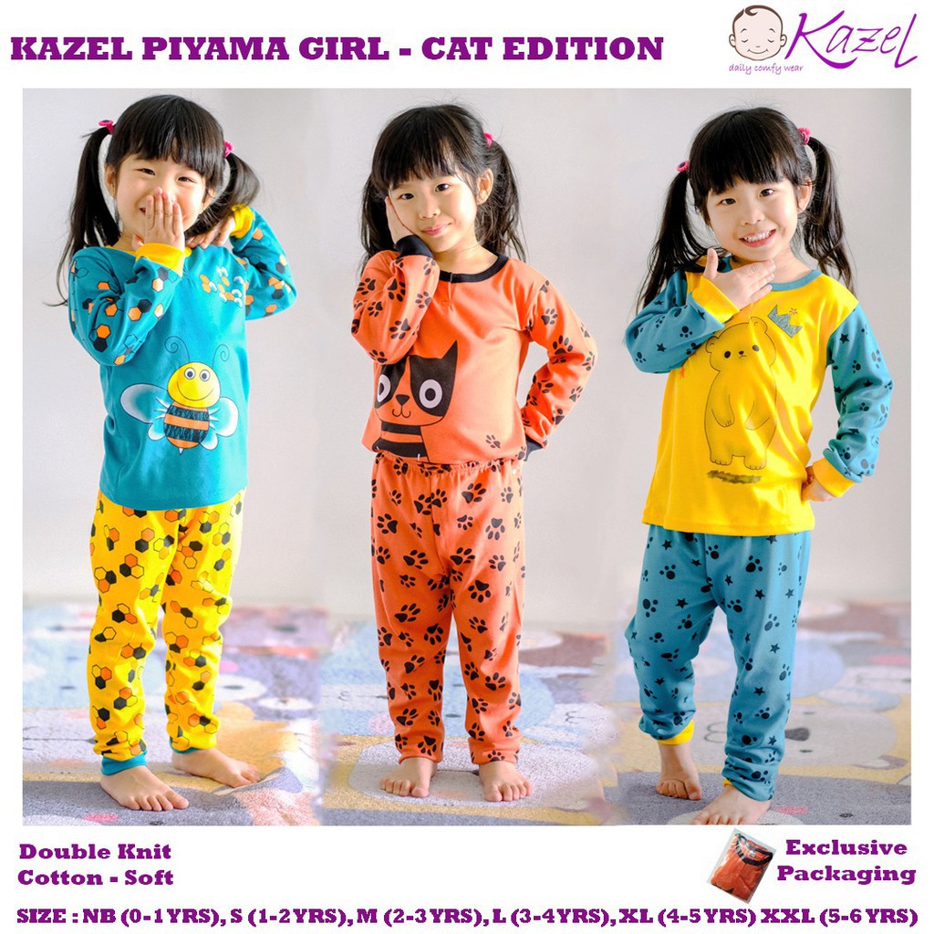 Kazel Piyama Cat Edition Baju Tidur Anak isi 3 Pcs Size NB-S