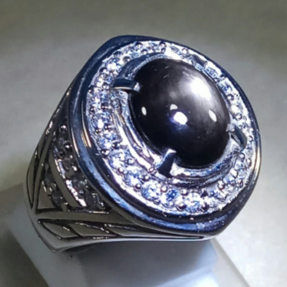 CINCIN BATU AKIK NATURAL BLACK SHAPPIRE STAR 6 MEWAH DAN GLAMOUR