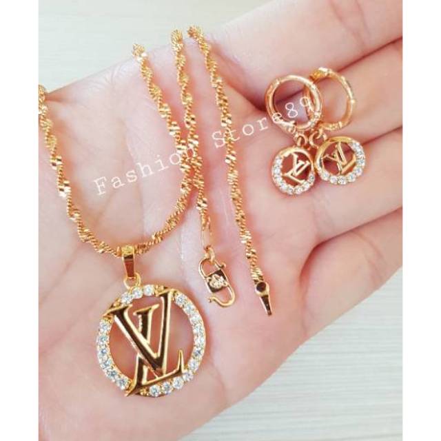 Kalung set anting Xuping / kalung set anting Xuping LV import lapis emas 18k