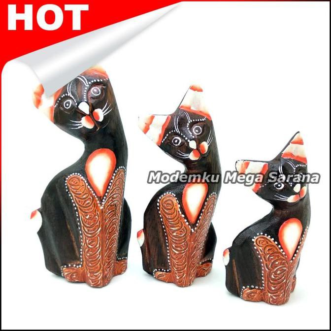 Best Seller] Pajangan Patung Kucing Lucu Kayu Mini - 3Pcs