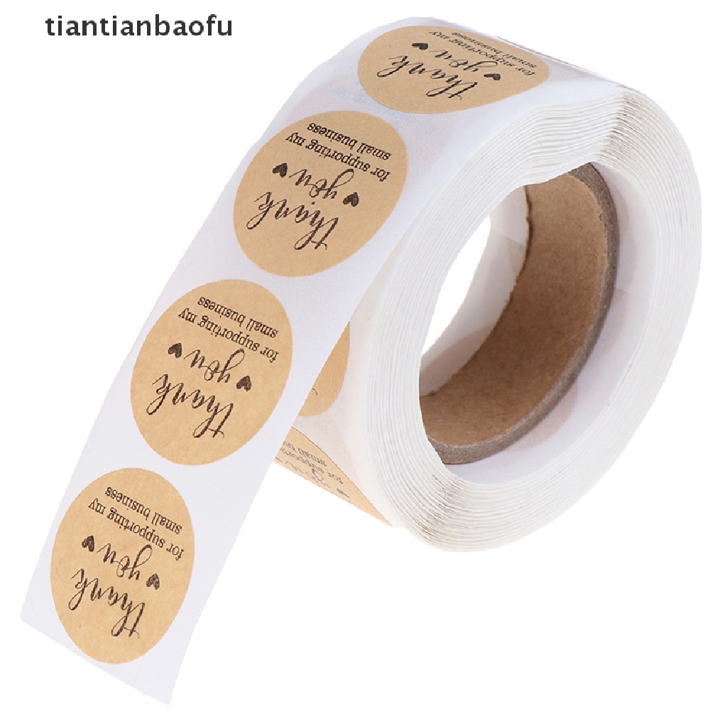 [tiantianbaofu] 500PCs/roll Handmade Thank You Stickers Paper Label  Round Stationery Decor Boutique