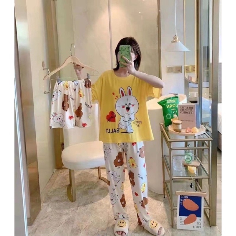 JC- Stelan Oversize 3in1 Import / Piyama 3in1 / Piyama Korea wanita terbaru Murah-3in1 Cony Yellow