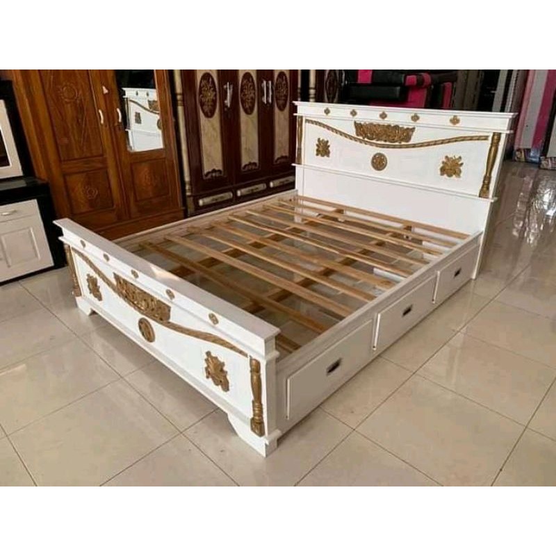 Dipan tambang 3 laci cat Duco putih istimewa kayu jati