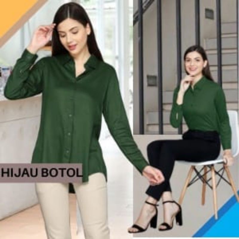 Kemeja Wanita Katun Rayon Hitam Lengan Panjang Blouse Casual Polos Monalisa Kekinian Baju Cewek-7