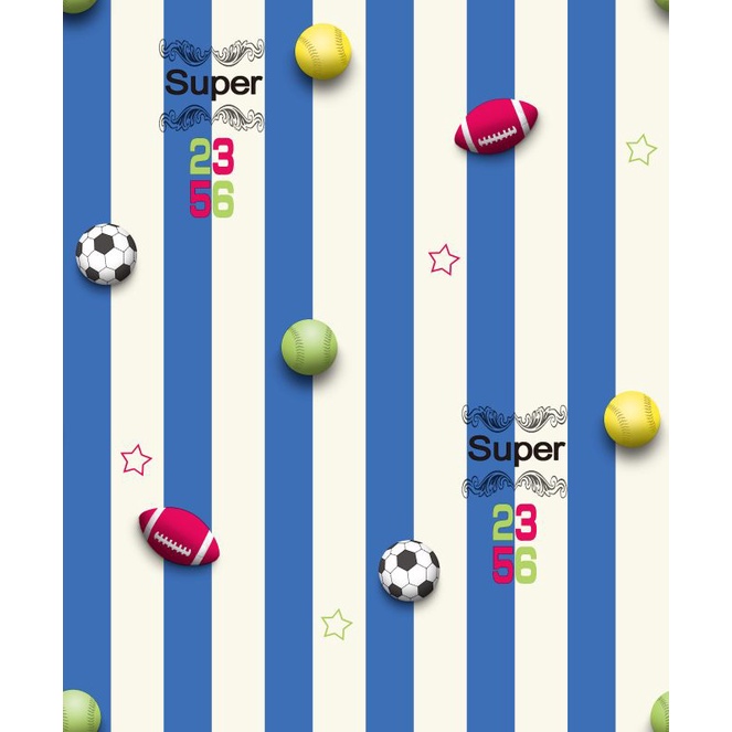 Wallpaper Dinding Vinyl Korea Timbul Salur Garis Biru Putih Sport (K14-1)