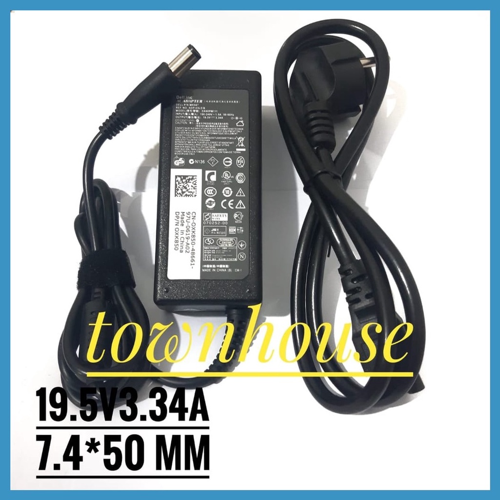 Adaptor Charger Laptop Dell 19.5V 3.34A 65W Ac Adapter for Dell Laptop Computer Charger/Notebook PC Power Cord Supply Source Plug Connector Size: 7.4x5.0mm