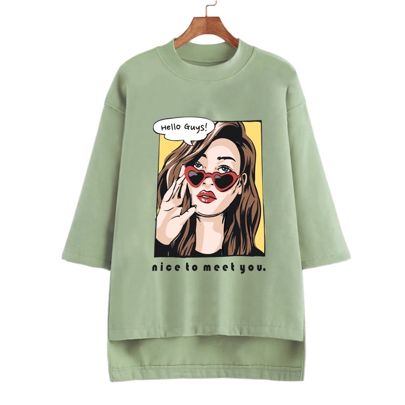 PUFFY_ID kaos oversize tunik wanita HELLO GUYS NICE TO MEET YOU tshirt big size cewek premium