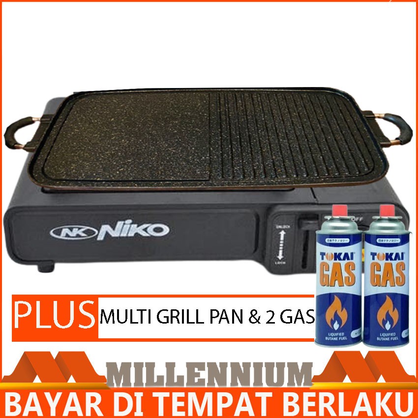 Kompor Portable Niko 2in1 Plus Multi Grill Pan Dan 2 Gas