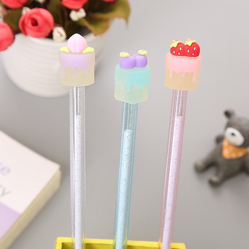 2pcs Pulpen Gel Transparan Bentuk Kue Buah Lucu Bahan Plastik Untuk Stationery Sekolah