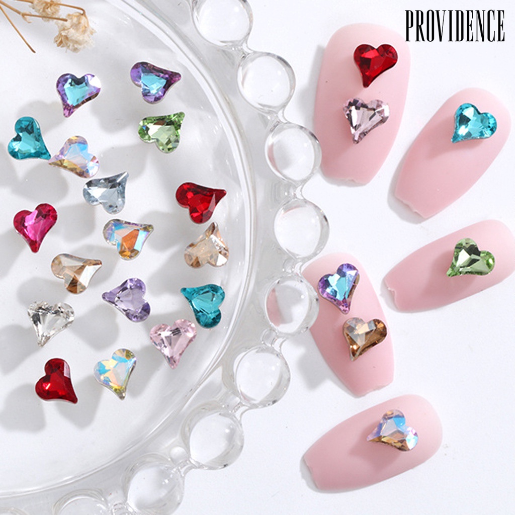 Providence 50Pcs / Set Hiasan Kuku 3D Bentuk Hati Bahan Kaca Untuk Dekorasi Nail Art / Manicure