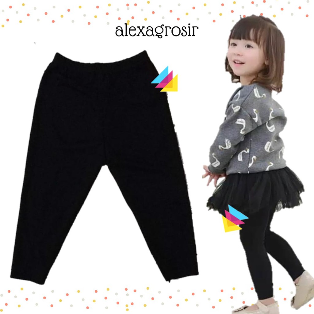 Celana Legging Panjang 1-2 Tahun Hitam Polos Bahan Kaos Katun untuk Anak Perempuan, alexa