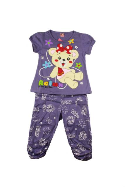 SETELAN FASHION ANAK PEREMPUAN DONUT RELAX BEAR 2-6 tahun (sr.A67) LENGAN PENDEK CELANA PANJANG