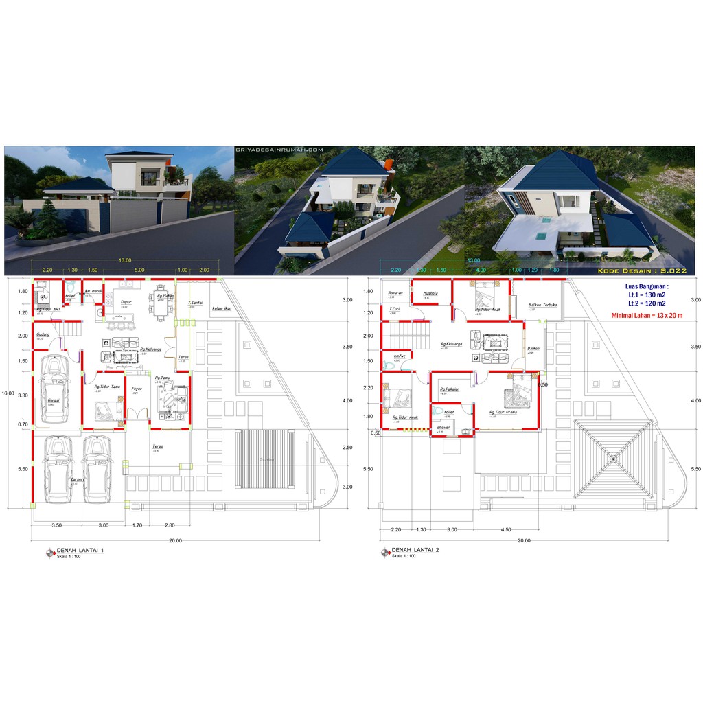 Desain Rumah 2 Lantai Minimalis Modern 4 Kamar Tidur