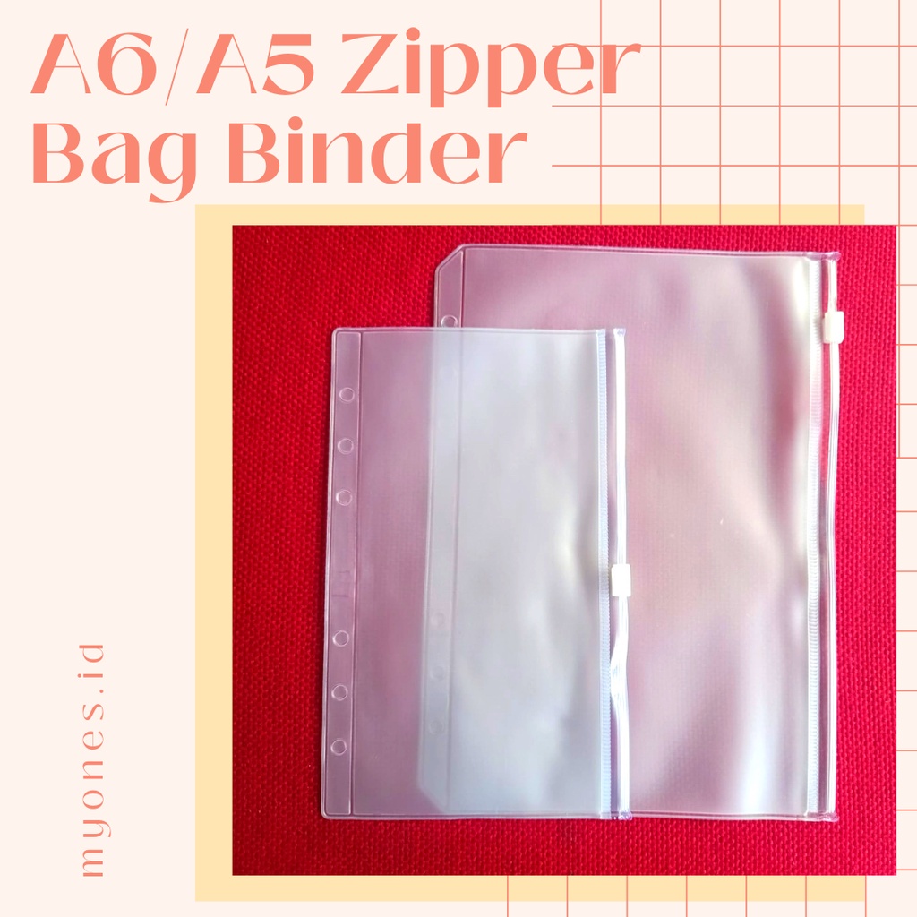 

Pocket Zipper Binder A6/A5 Transparent Zipper Binder 6 Holes / 6 Ring / Zipper Menabung