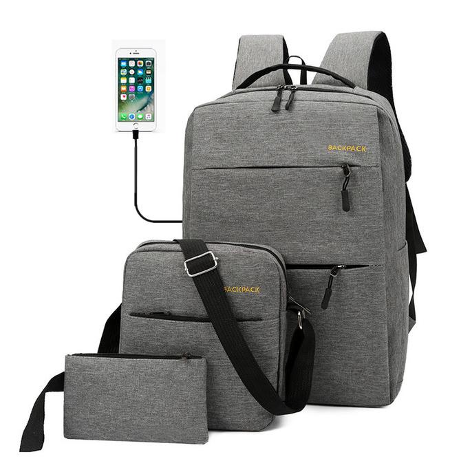techdoo tas ransel set 3 in 1 pria usb charger backpack pria tr801