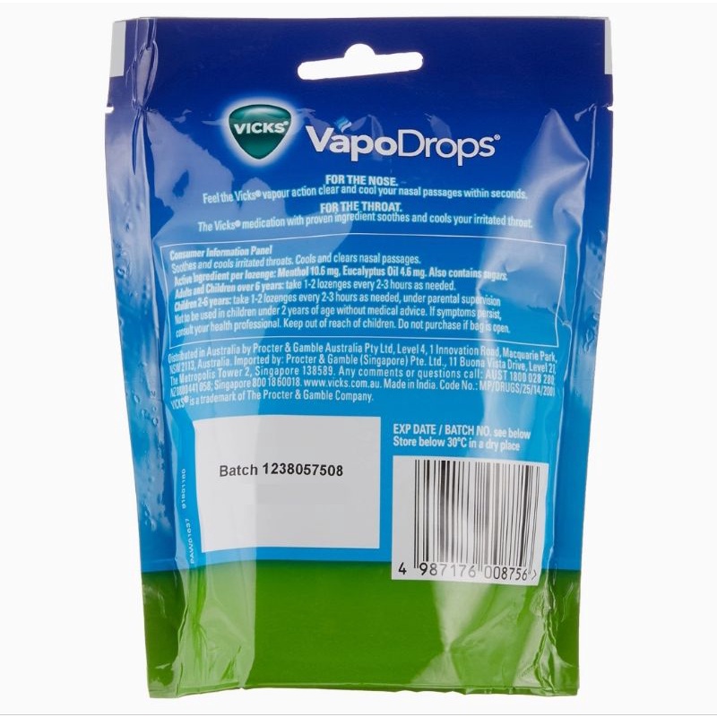 Vicks VapoDrops Original Menthol 24 Lozenges