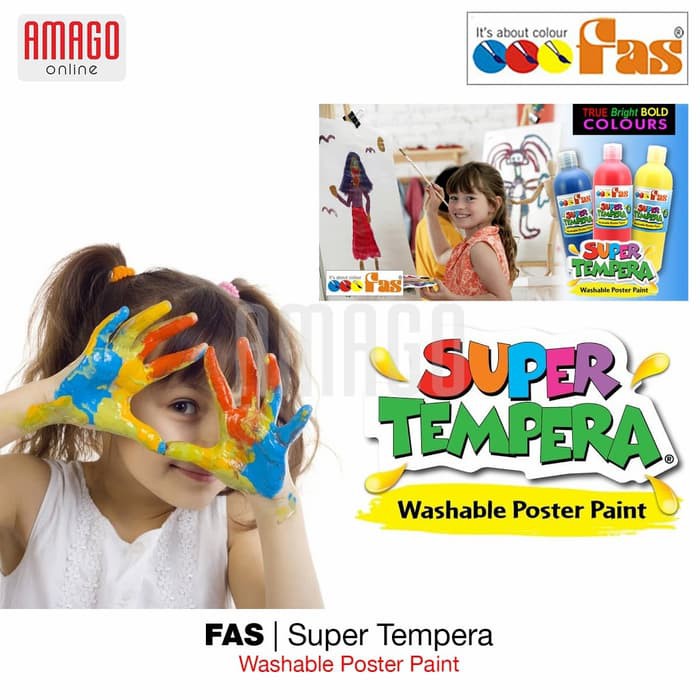 Paket 5 Warna FAS Super Tempera - Yellow - Blue - Red - Black - White - 5 x 500 ml