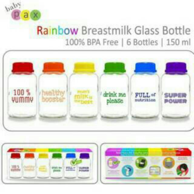 Baby pax rainbow breastmilk glass bottle edisi botol pelangi (ISI 3 BOTOL)
