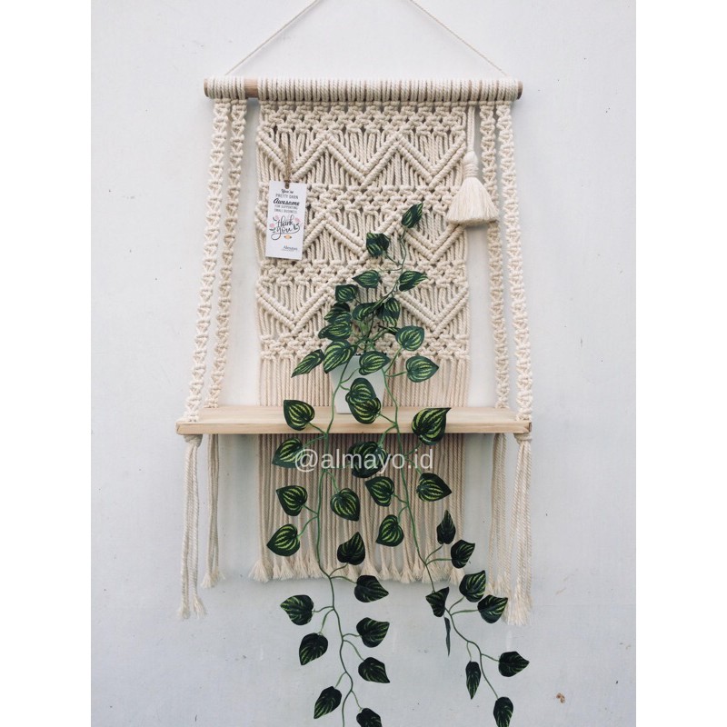 Rak gantung ambalan macrame tali katun / rak tali ambalan cantik / hiasan dinding