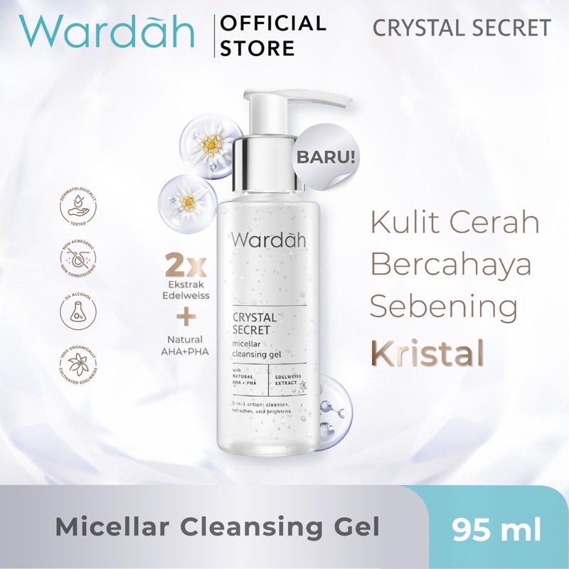 WARDAH Crystal Secret Series Indonesia / Facial Wash Face Scrub Micellar Water Essence Toner Mist Serum Day Night Eye Cream Sunscreen Mask Masker Lip Tint Matte Gloss / Lightening Acnederm Nature Daily Renew You C Defense Uv Shield Spf Colorfit Acne Paket