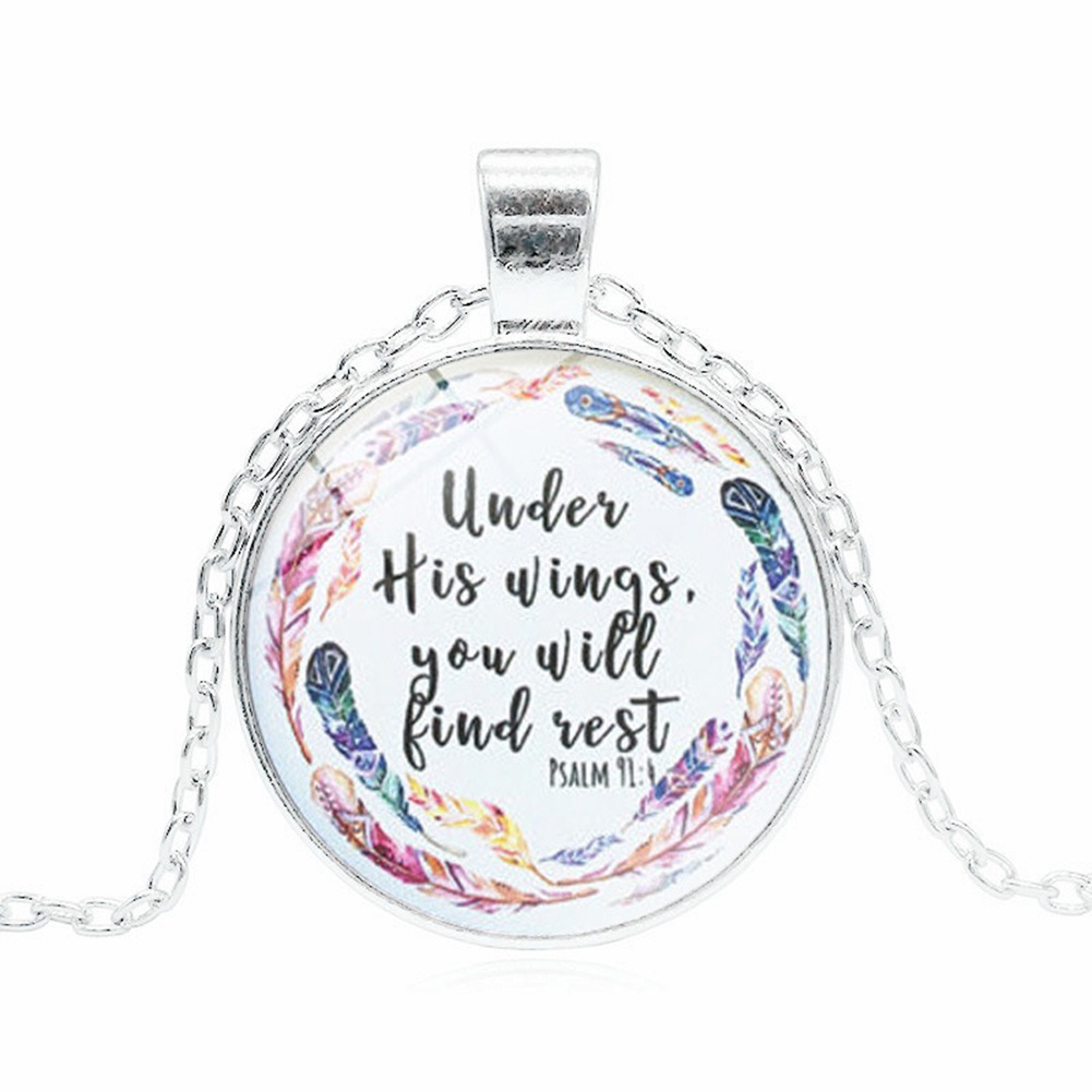 Hu Hu Hu Hu Hu Alat Bantu Pasang Kacamata♡ Kalung Rantai Liontin Cabochon Kaca Motif Alkitab Kristen Untuk Priawanita