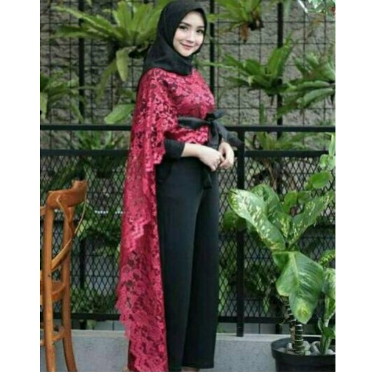 PROMO TERMURAH KEBAYA LONGCAPE LACE SET PITA OBI / CAPE OUTER BROKAT PANJANG + OBI PITA