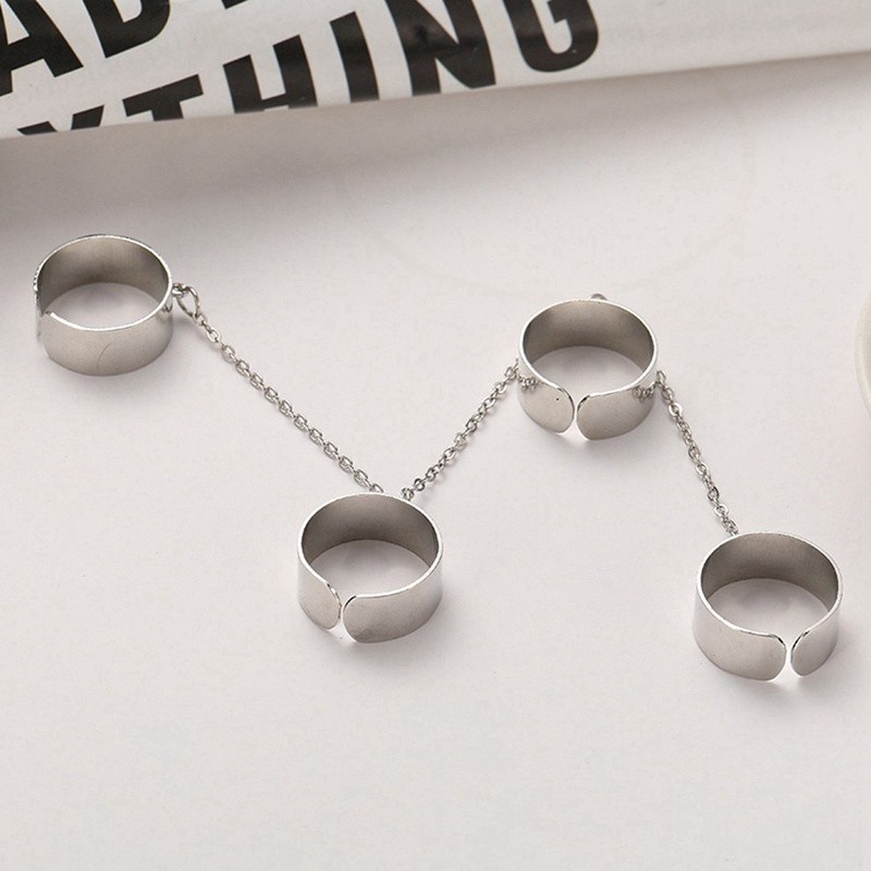 Cincin Rantai Multilayer Model Terbuka Bahan Alloy Gaya Punk Hip Hop Untuk Wanita