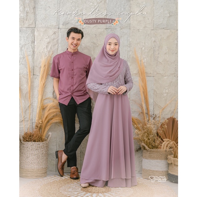 GlizHijab | Kinara Dress | Sarimbit 1 Set Gamis & Pashmina Bahan Babydoll Baju Kondangan Wanita Brokat Size XS - JUMBO-DUSTY PURPLE