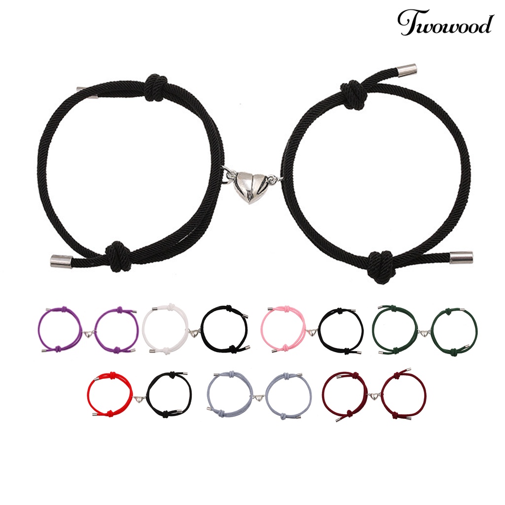 Twowood 2Pcs Beautiful Bracelet Magnetic Adsorption Alloy Elegant Length Adjustable Fashion Bracelet for Dating