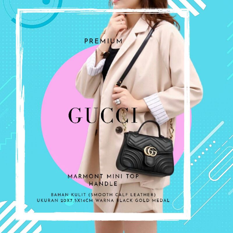 TOP HANDLE GUCCI MARMONT MINI BLACK GOLD MEDAL