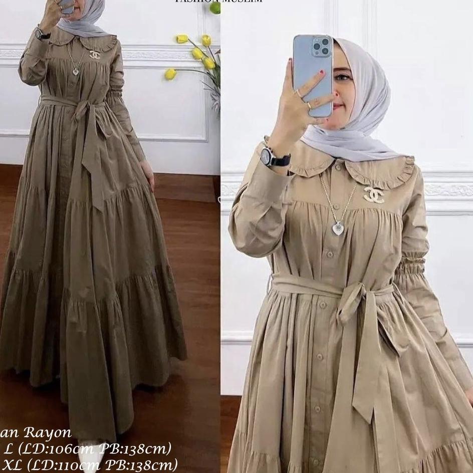 ☪ Gamis Syari Jumbo Ukuran L XL Set Murah Busui Polos Maxi Dress Gamis Pesta Terbaru ABA Agen Baju H