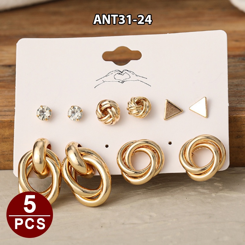 1set 6pasang Anting Wanita korea Tusuk Gantung Desain Geometri Rumbai Alloy fashion import ANT31-ANT31-24