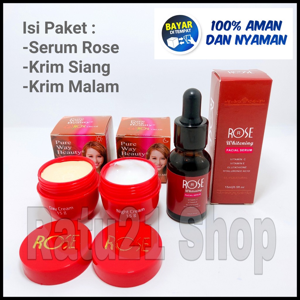 Paket 3in1 Serum Rose+Krim Siang+Krim Malam Pure Way Beauty