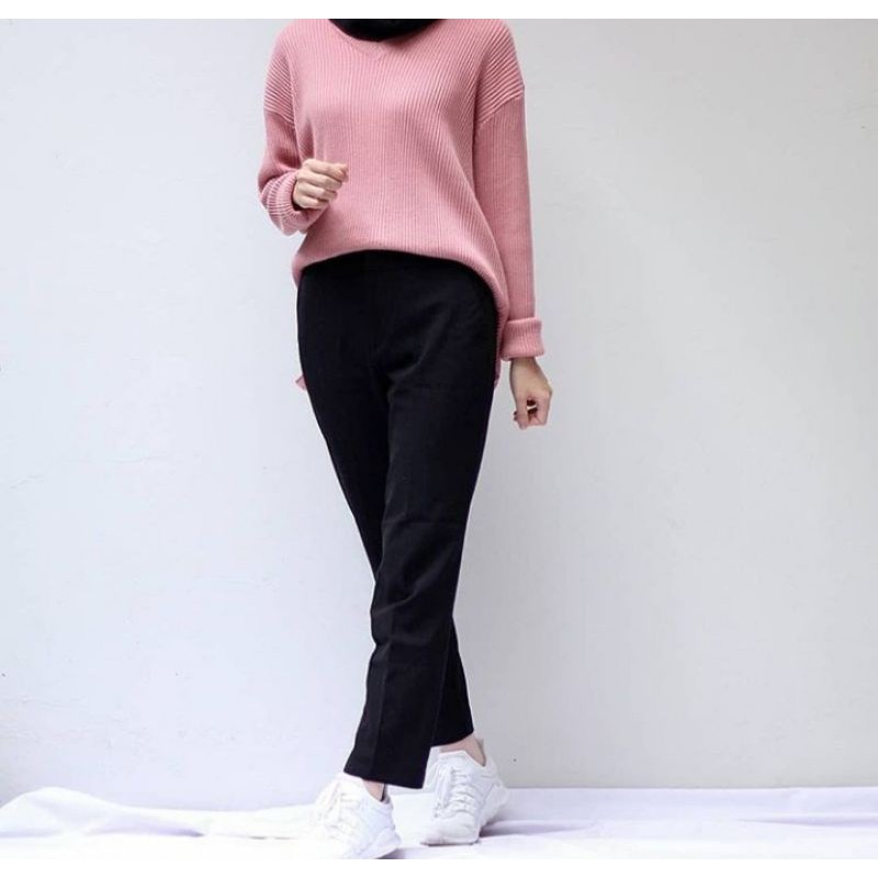 BOXY V NECK Rajut Premium Halus Sweater Rajut Boxy Muat XL-Dustypink Boxy V