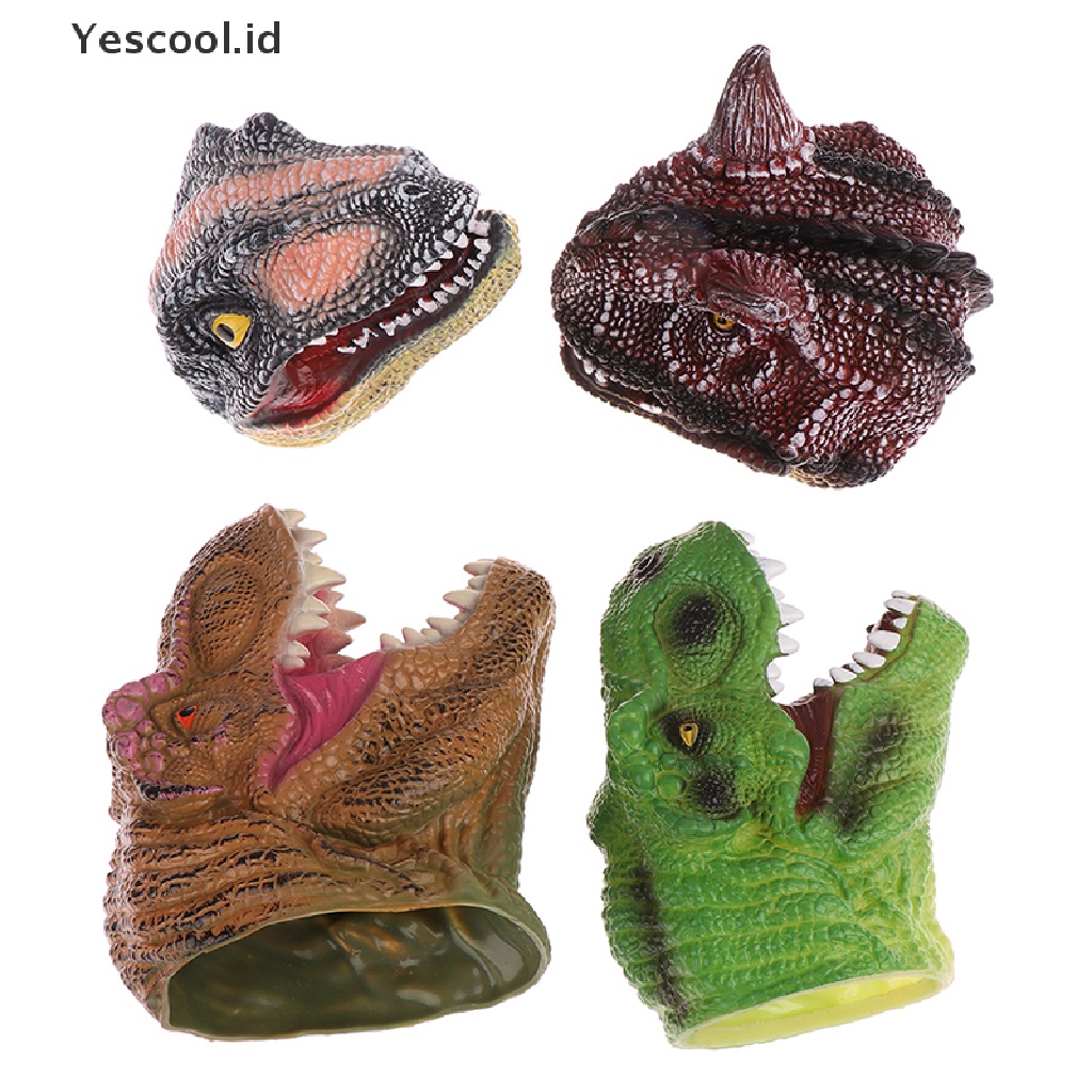 (Yescool) 1pc Mainan Boneka Puppet Tangan Bentuk Kepala Dinosaurus Bahan Karet Vinyl Lembut