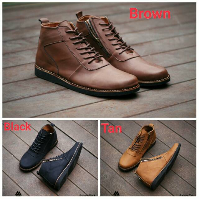 Sepatu Boots Casual Pria Semi Formal Kerja Kuliah Model Brodo Zipper Boot Resleting Original