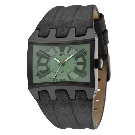 JAM TANGAN POLICE PL13420JSB/05B GREEN DIAL LEATHER STRAP