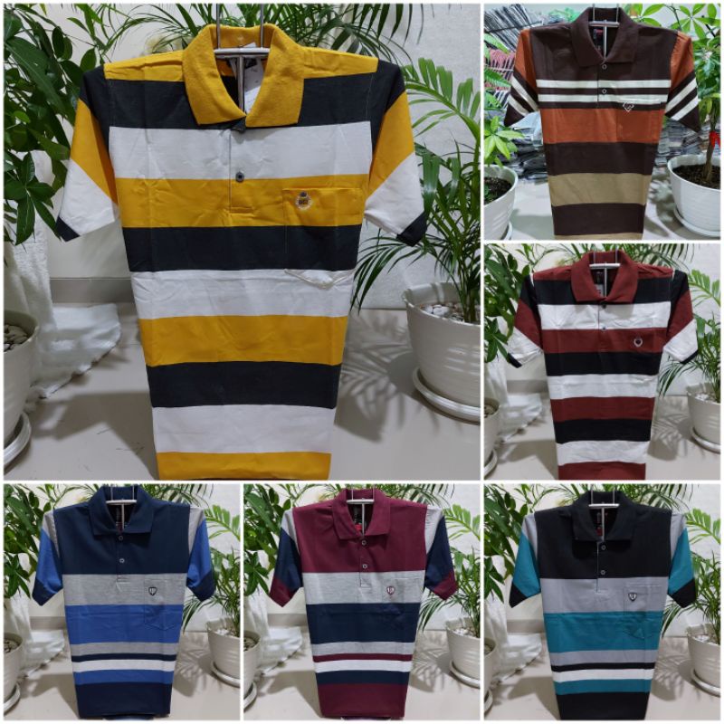 Kaos kerah garis size M - Kaos kra Persenan - Kaos wangki - kaos pria kerah - kaos kerah motif salur