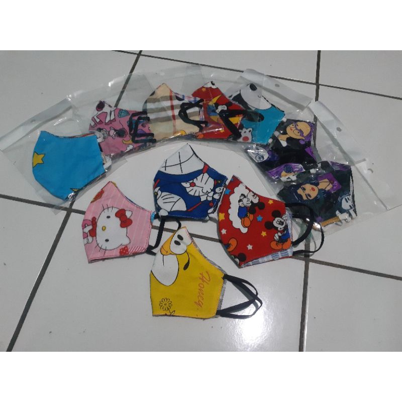 MASKER KAIN MOTIF ANAK EARLOOP COWO/CEWE ( 12 pcs random )