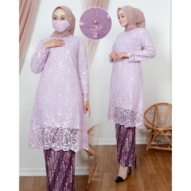 KEBAYA BROKAT TUNIK BAJU KURUNG MODERN/ SETELAN KEBAYA BRUKAT MUSLIM/DFS