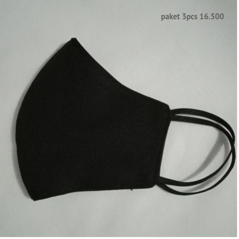 masker kain 3 ply, warna hitam, water proof, masker duckbill, lapisan bagian dlm non woven. ( bisa d