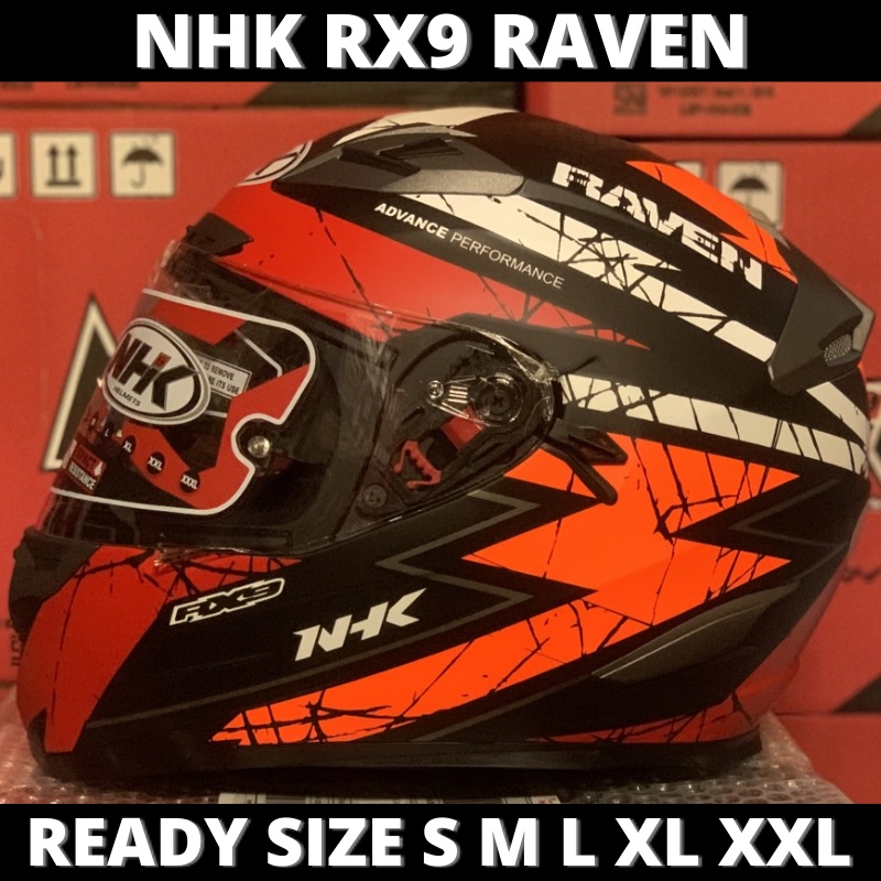Helm NHK RX9 Raven Black Red Orange Doff Double Visor Full Face
