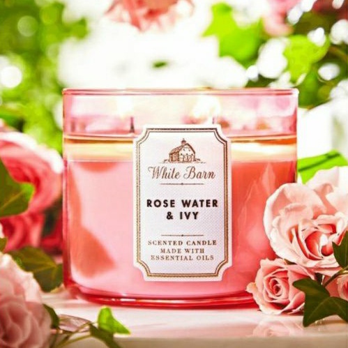 BATH &amp; BODY WORKS BBW ROSE WATER &amp; IVY 3-WICK SCENTED CANDLE 411 G LILIN WANGI 3 SUMBU UKURAN BESAR PENGHARUM RUANGAN ROSEWATER