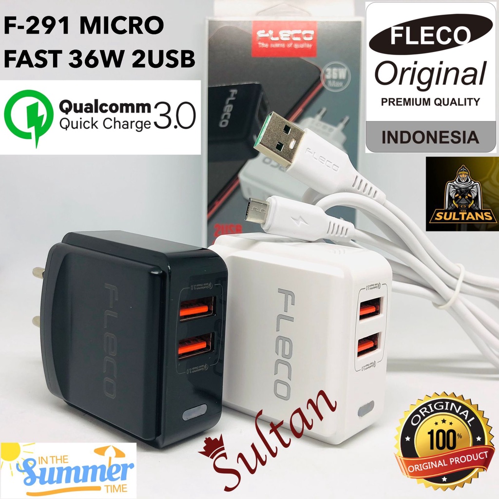 CHARGER FLECO F291 MICRO CASAN FLECO F291 TYPE-C 2USB QUALCOMM 3.0 36WATT MAX CHARGER FOR ANDROID