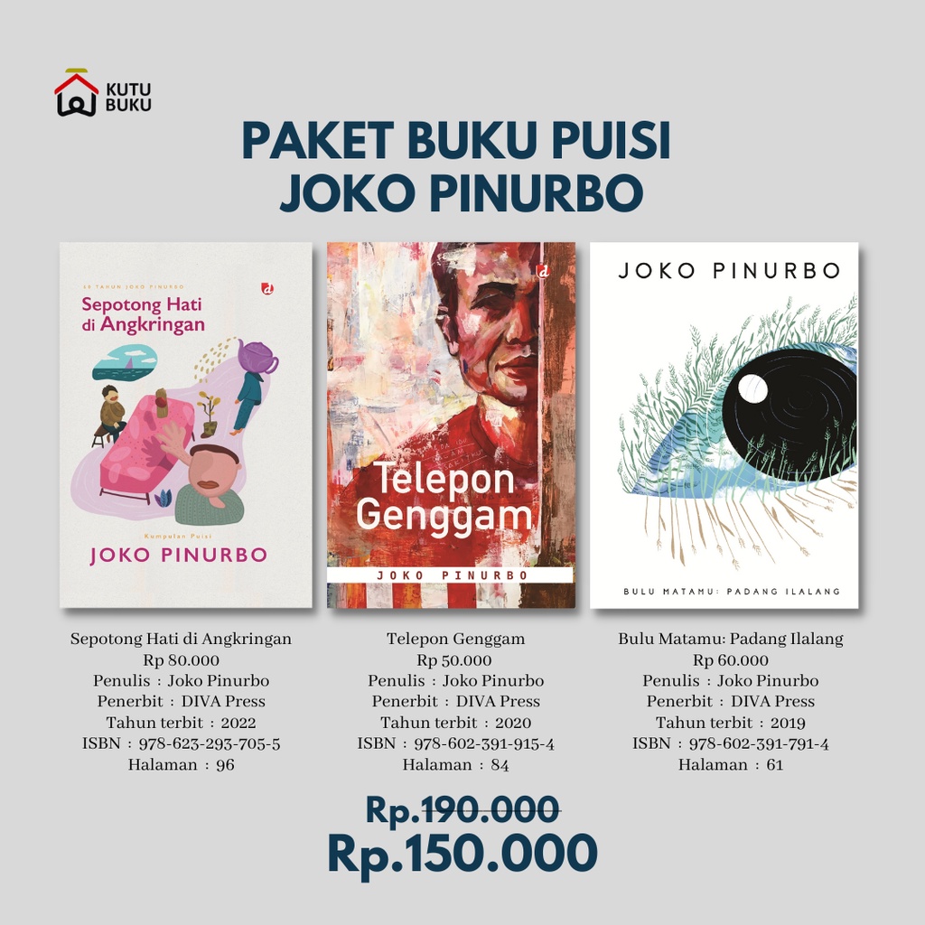 Paket Buku Puisi Joko Pinurbo / Sepotong Hati di Angkringan / Telepon Genggam / Bulu Matamu: Padang 