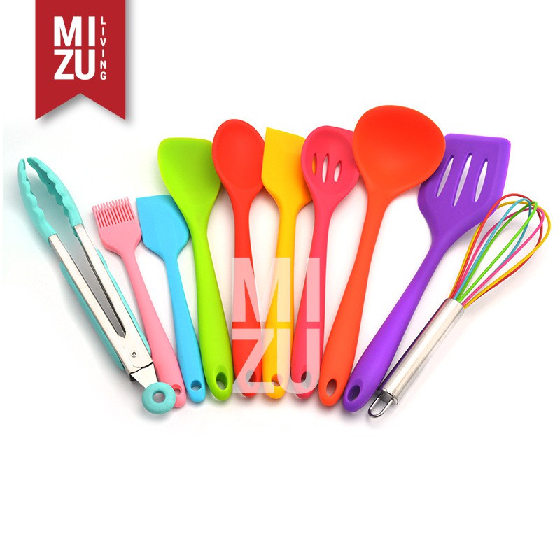 DIECI 10 in 1 SET Silicone Kitchen Utensil Spatula Cooking Set PEFE/PFOA/BPA-Free-RAINBOW