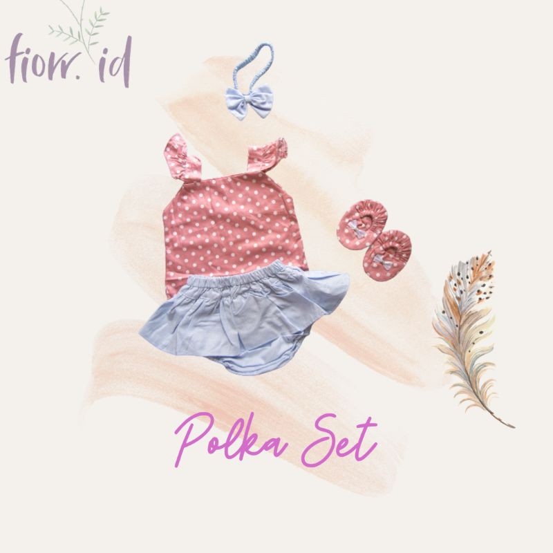 Setelan Baju Bayi | Baju Bayi Sabrina Set | Set Polka Bayi