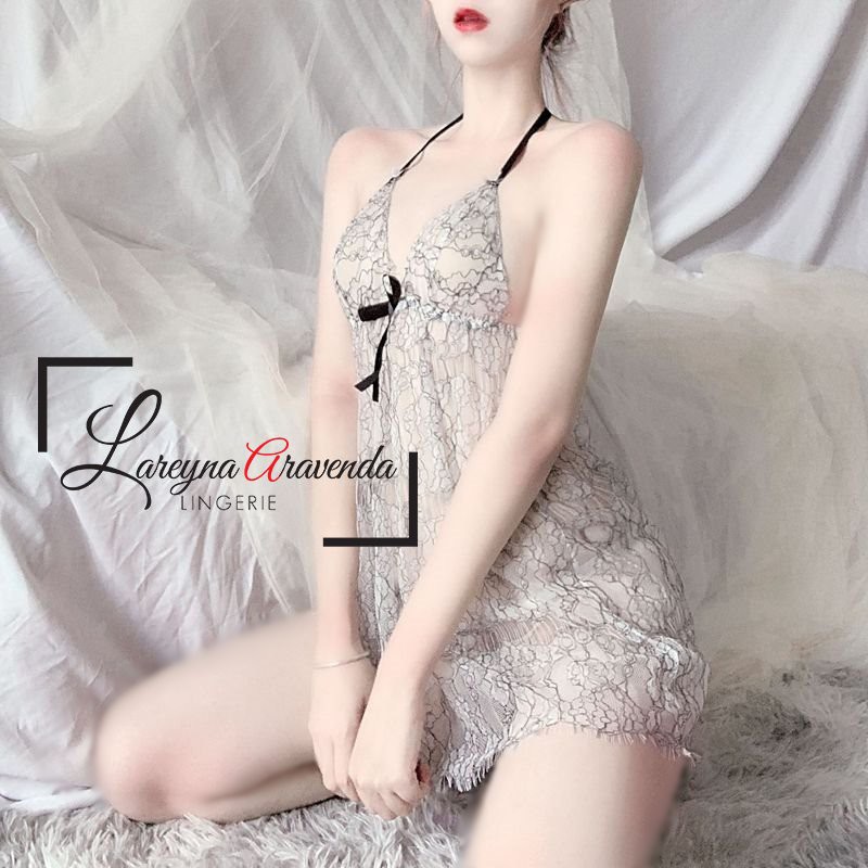 Set Lingerie + G String Seksi Fit M/L/XL Model Babydoll Root Lace LG325